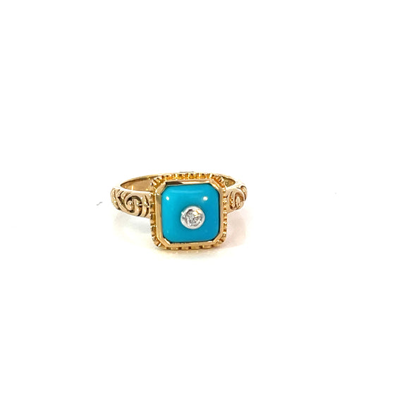 Turquoise and Diamond Ring in 9ct Gold