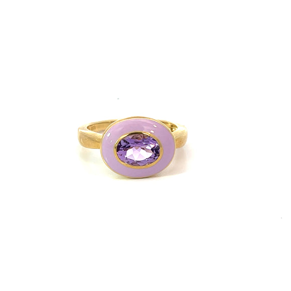 Amethyst and Purple Enamel Ring in 9ct Gold