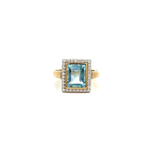 Rectangular Cut Blue Topaz and Diamond Ring in 9ct Gold