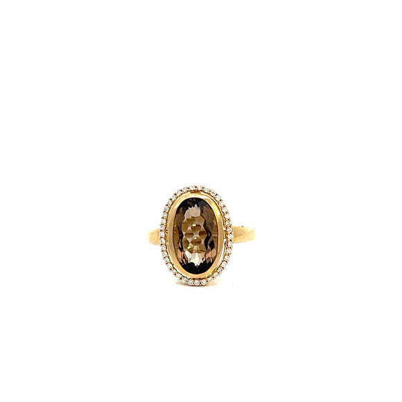 Smoky Quartz and Diamond Ring in 9ct Gold