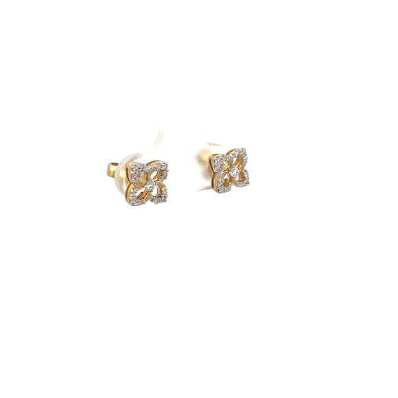 Diamond Clover Flower Stud Earrings in 9ct Yellow Gold