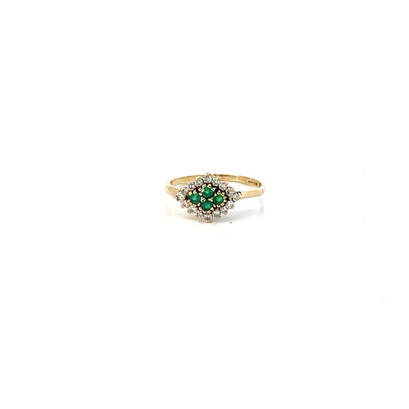 Vintage Emerald Diamond Cluster Ring