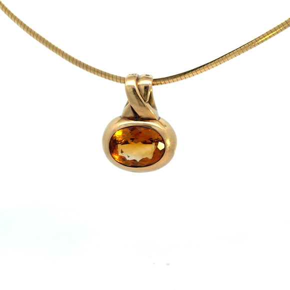 Large Oval Citrine Pendant in 9ct Yellow Gold