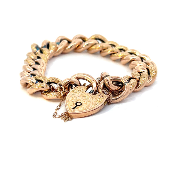 Antique Curb Link Hollow Bracelet in 9ct Rose Gold