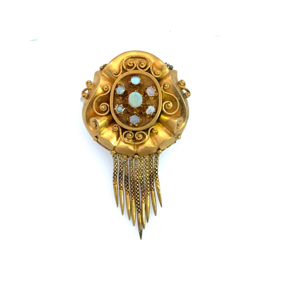 Antique Victorian Etruscan Style Opal Brooch