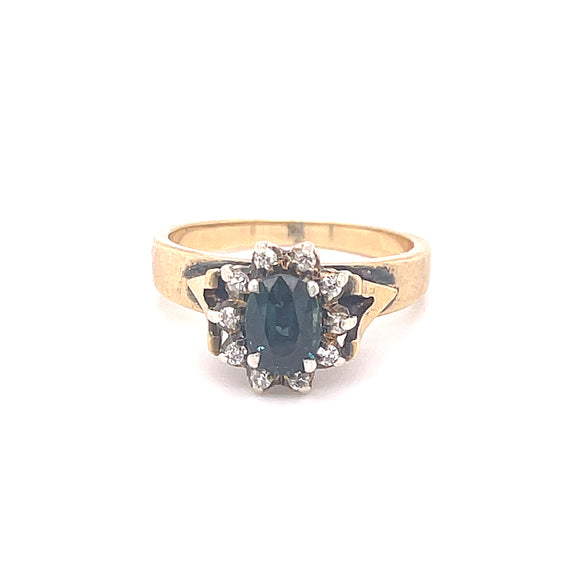 Sapphire Diamond Halo Cluster Ring