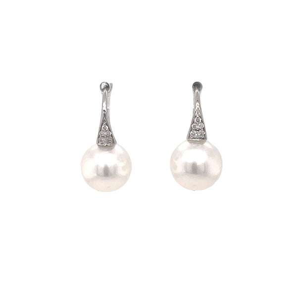 White South Sea Pearl Diamond Earrings in 18ct White Gold