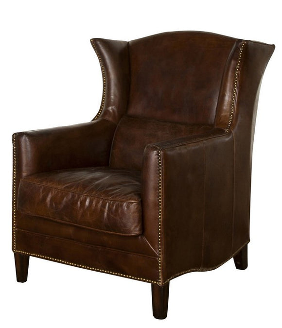 Leather Wing Armchair Antique Cigar