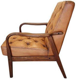 Button Backed Leather Armchair with Solid Timber Armrests