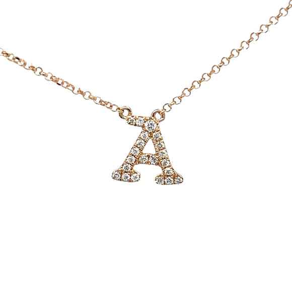 Diamond Initial Necklace 'A' in 18ct Rose Gold