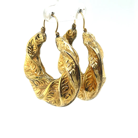 9ct Gold large Patterned Hoop Earrings