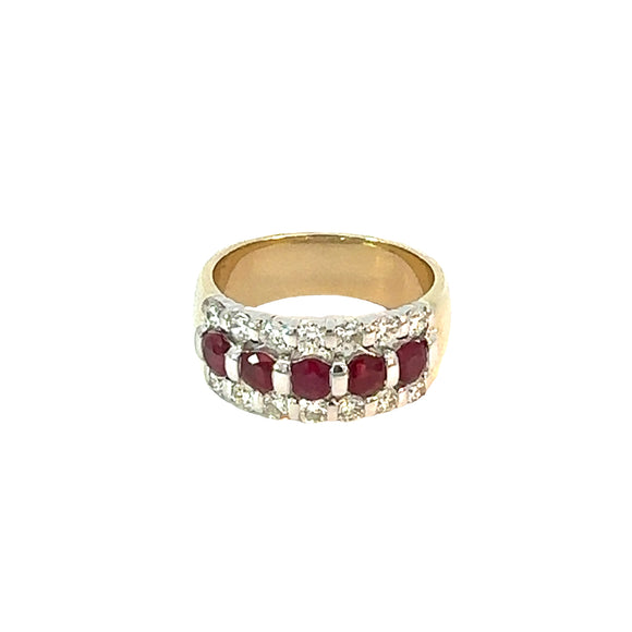Ruby and Diamond 3 Row Stack Ring in 9ct Gold