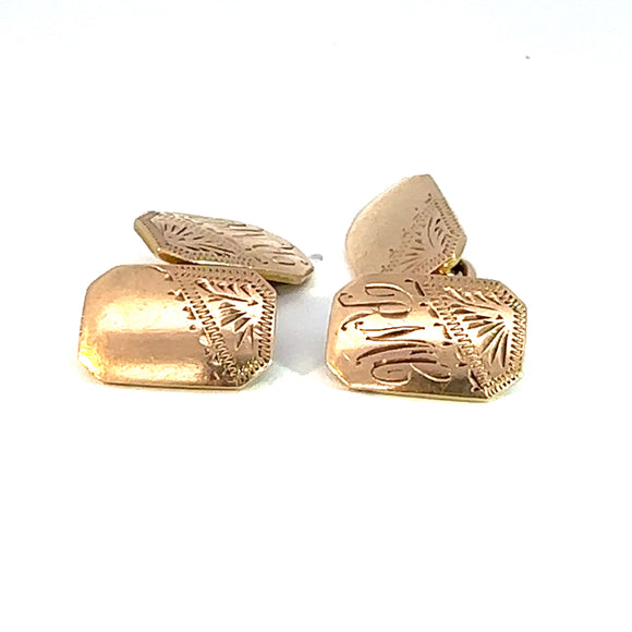 Antique Engraved Cuff Links in 9ct Rose Gold