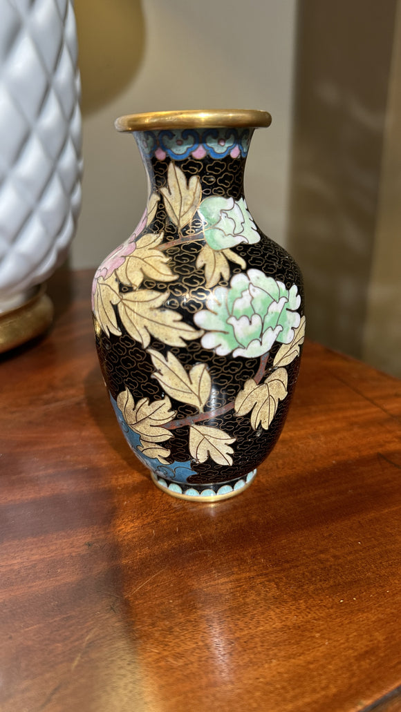 Oriental Cloisonné Vase in Black Tones