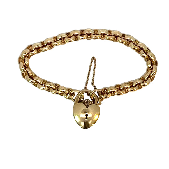 Round Belcher Link Bracelet with Puff Heart Clasp
