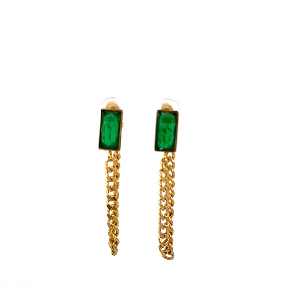 Synthetic Emerald Chain Earrings