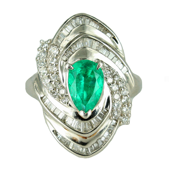 Diamond Pear shaped Emerald Ring