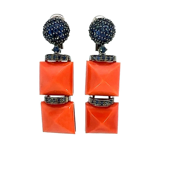 Italian La Caprese Gioielli Sapphire Coral Drop Earrings