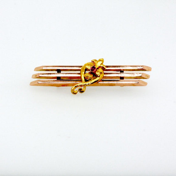 18ct Yellow Gold Brooch with Pink Tourmaline