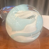 Glass Paperweight - White and Blue Swirls