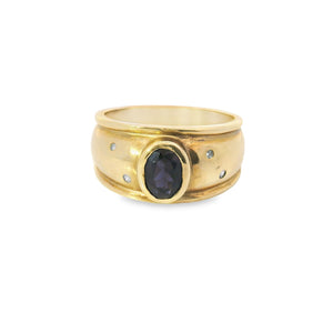 Rubover Iolite and Diamond Ring