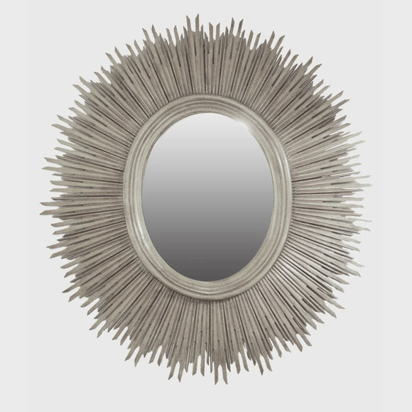 Oval Mahogany Sun Mirror with Silver Leaf