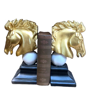 Gold Black and White Knight Horsehead Bookends