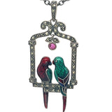 Parrot Necklace with Marcasite, Ruby and Enamel in Sterling Silver