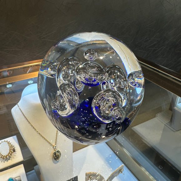 Glass Paperweight Blue Bubble