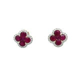 Ruby Diamond Clover Stud Earrings