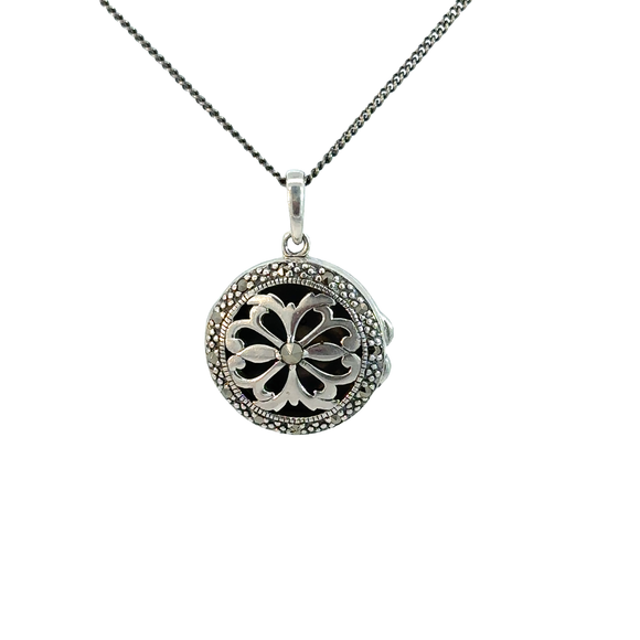 Floral Locket Necklace in Sterling Silver