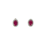 Ruby Diamond oval stud Earrings in 9ct White Gold