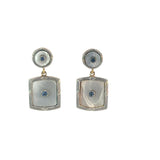 Antique Mother of Pearl Sapphire Diamond Drop Earrings in 18ct Gold