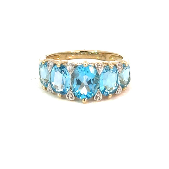 Blue Topaz and Diamond Bridge Ring in 9ct Gold