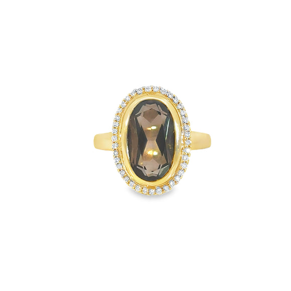Smoky Quartz and Diamond Ring in 9ct Gold