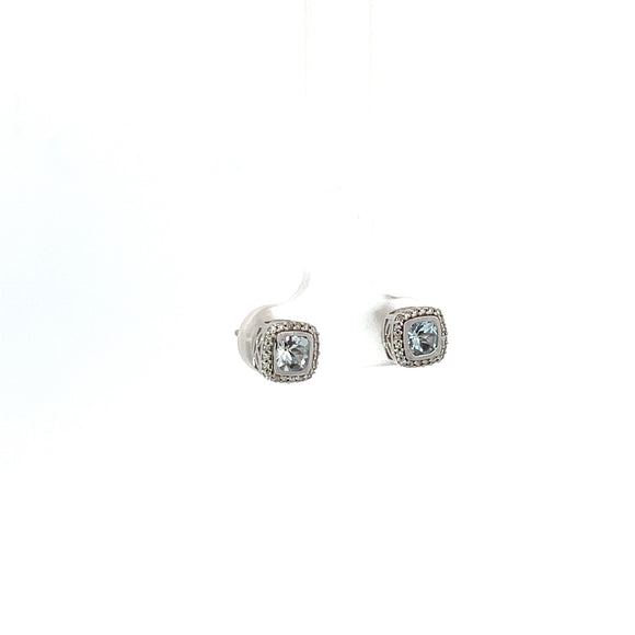 Cushion Aquamarine Diamond Stud Earrings