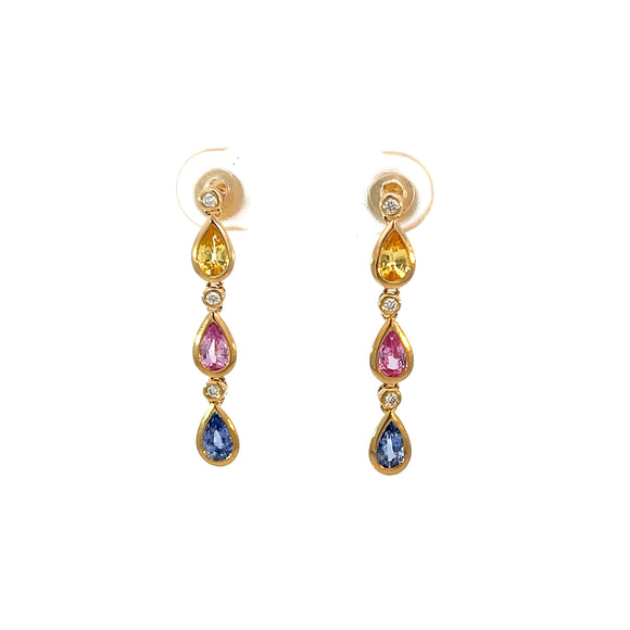 Multi Coloured Sapphire Diamond Drop Earrings