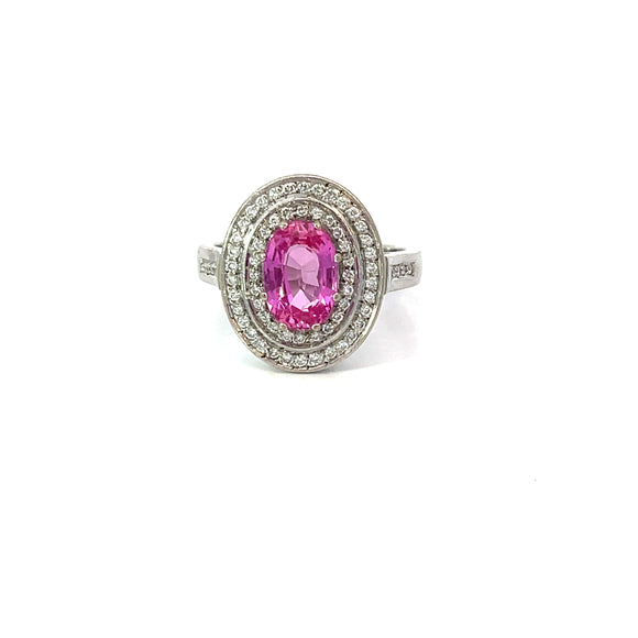 Pink Sapphire Diamond 3-tier Oval Cluster