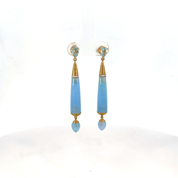 Blue Jadeite, Blue Topaz and Diamond Drop Earrings