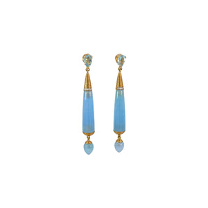 Blue Jadeite, Blue Topaz and Diamond Drop Earrings