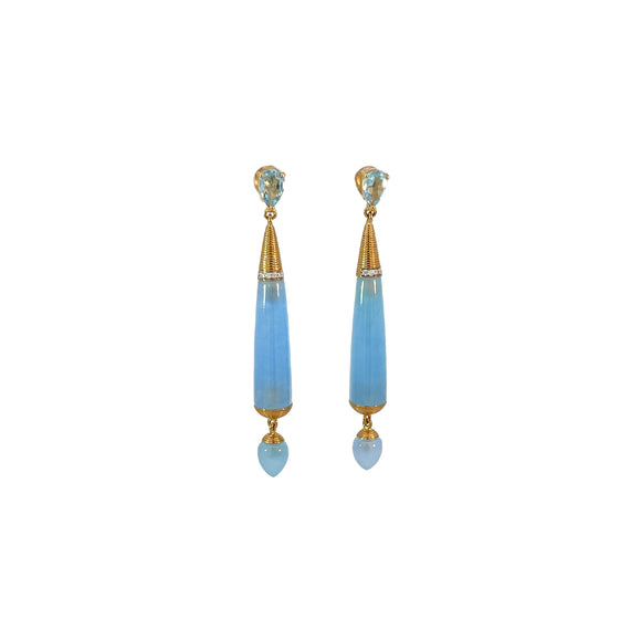 Blue Jadeite, Blue Topaz and Diamond Drop Earrings