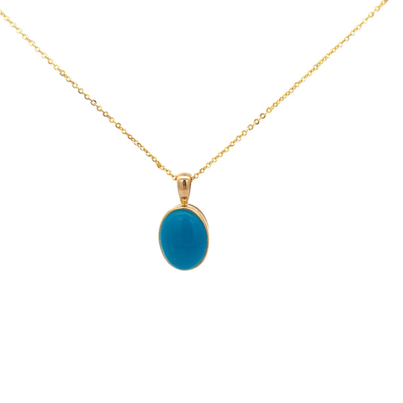 Oval Turquoise Pendant in 9ct Yellow Gold