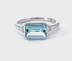 Emerald Cut Aquamarine Diamond Ring in 14ct White Gold