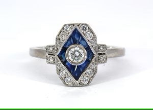 Sapphire Diamond Art Deco Style Ring