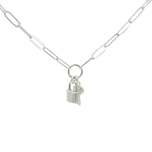 Paperclip Lock & Key Necklace in Sterling Silver