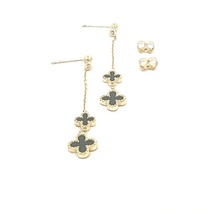 Onyx Clover Earrings in 9ct Yellow Gold