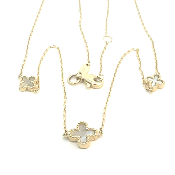 Mother of Pearl Clover Necklace in 9ct Yellow Gold