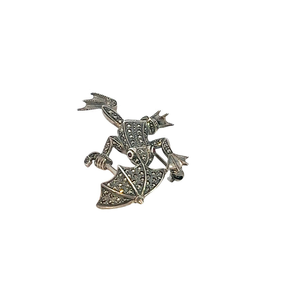 Ruby Marcasite Sterling Silver Frog Brooch