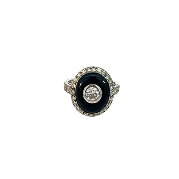 Onyx Marcasites Sterling Silver Ring