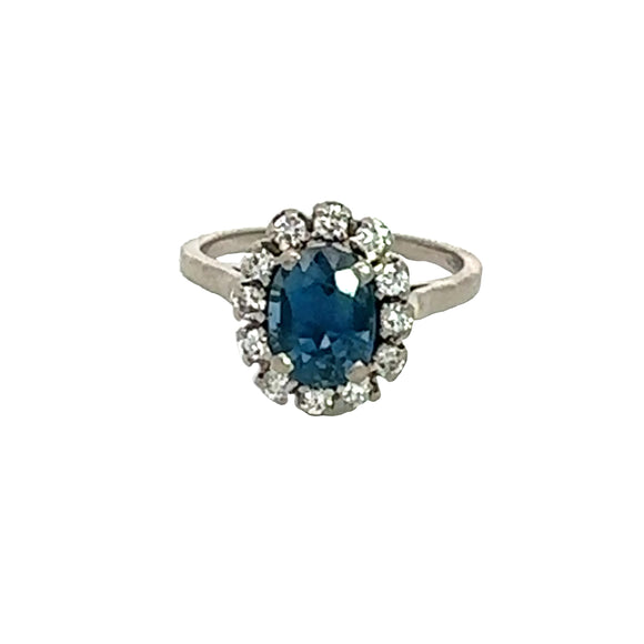 Sapphire Diamond Halo Ring in 18ct White Gold